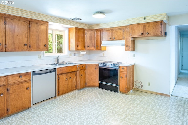 965 Robin Hood Ave, Eugene, OR 97401 - kitchen featuring range with electric cooktop, dishwasher, under cabinet range hood, and brown cabinetry