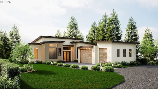 2112 Goodall Ct, Lake Oswego, OR 97034 - view of front of home with an attached garage, stucco siding, a front lawn, and driveway