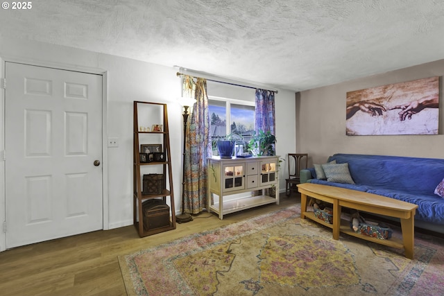 sitting room featuring a textured ceiling and wood finished floors