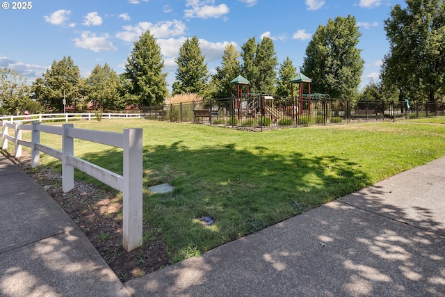 view of yard with a playground