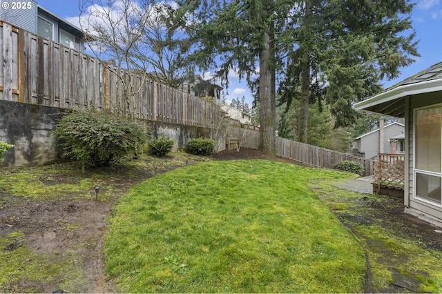 view of yard with a fenced backyard