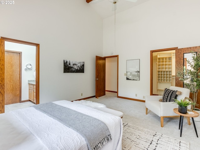 2972 Tolkien Ln, Lake Oswego, OR 97034 - bedroom with high vaulted ceiling, baseboards, and light carpet