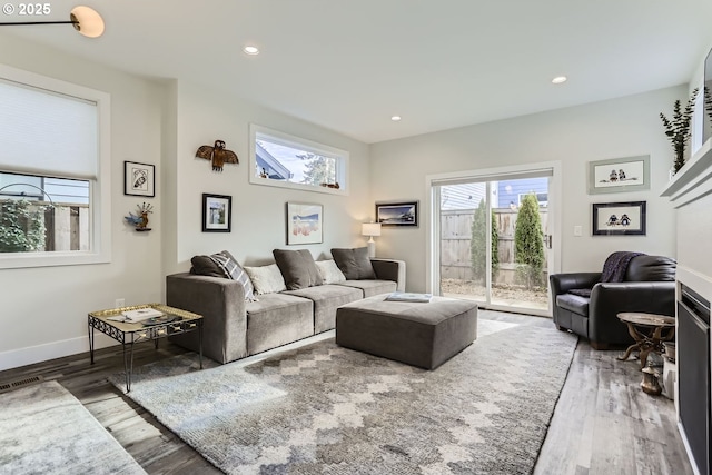 living room with hardwood / wood-style flooring