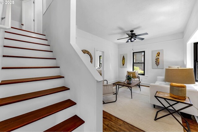 6206 N Denver Ave, Portland, OR 97217 - stairway featuring wood finished floors and ceiling fan