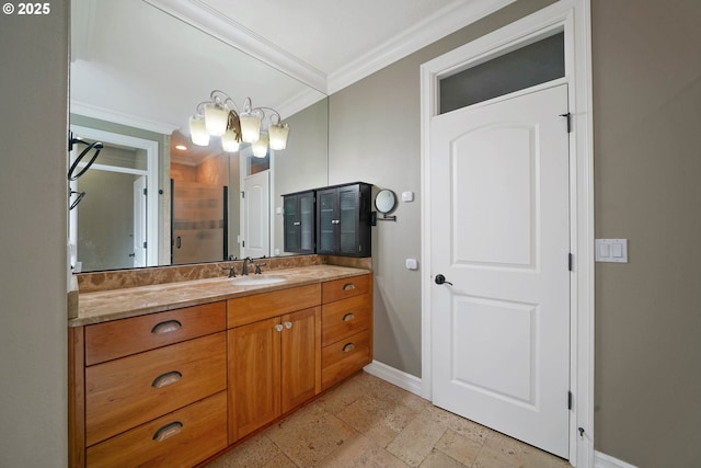 bathroom featuring vanity and ornamental molding