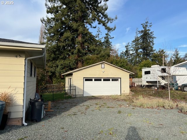 detached garage with fence