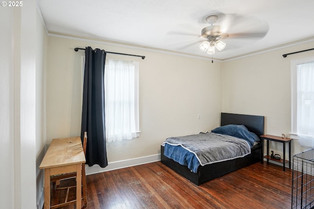 1825 NE 4th St, Salem, OR 97301 - bedroom with hardwood / wood-style floors, multiple windows, crown molding, and ceiling fan
