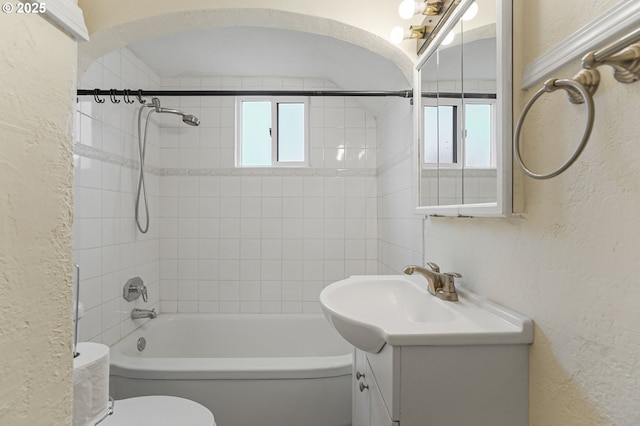 1825 NE 4th St, Salem, OR 97301 - bathroom with a textured wall, vanity, plenty of natural light, and  shower combination
