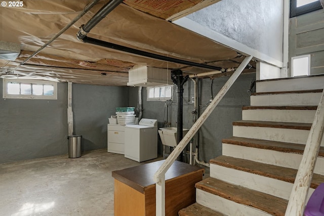 1825 NE 4th St, Salem, OR 97301 - basement with washing machine and dryer, stairway, and plenty of natural light