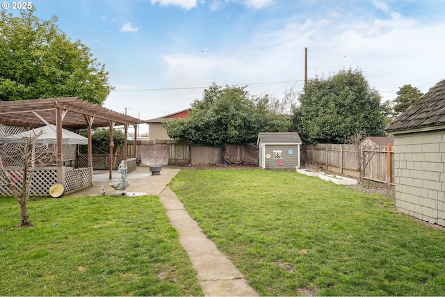 1825 NE 4th St, Salem, OR 97301 - fenced backyard with a pergola, a patio, and a shed