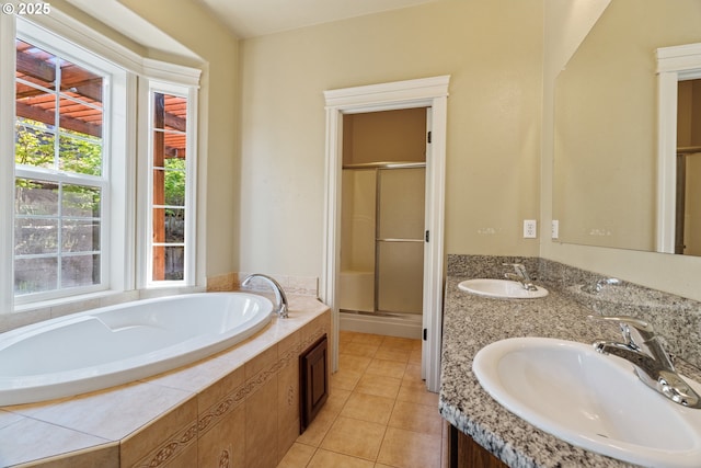 1748 Hardin Ave NW, Salem, OR 97304 - full bathroom with a shower stall, a garden tub, tile patterned flooring, and double vanity