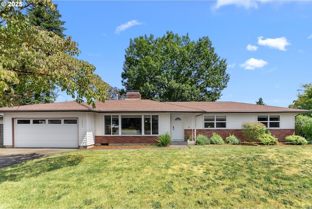 14255 NE Brazee St, Portland, OR 97230 - single story home with a garage, a front lawn, a chimney, and driveway