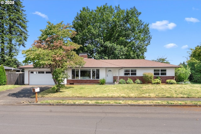 14255 NE Brazee St, Portland, OR 97230 - ranch-style house featuring driveway, brick siding, an attached garage, and a chimney