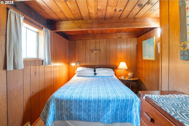 5870 Floyd Ave, Cloverdale, OR 97112 - bedroom featuring wooden ceiling, wooden walls, and beamed ceiling