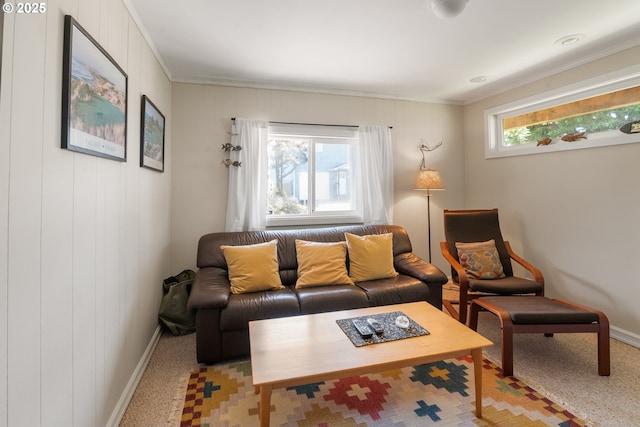 5870 Floyd Ave, Cloverdale, OR 97112 - living room with ornamental molding, carpet floors, and baseboards