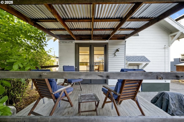 1818 N Killingsworth St, Portland, OR 97217 - view of patio / terrace featuring a wooden deck, french doors, and grilling area