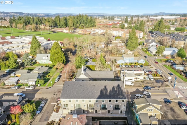 birds eye view of property featuring a residential view and a mountain view