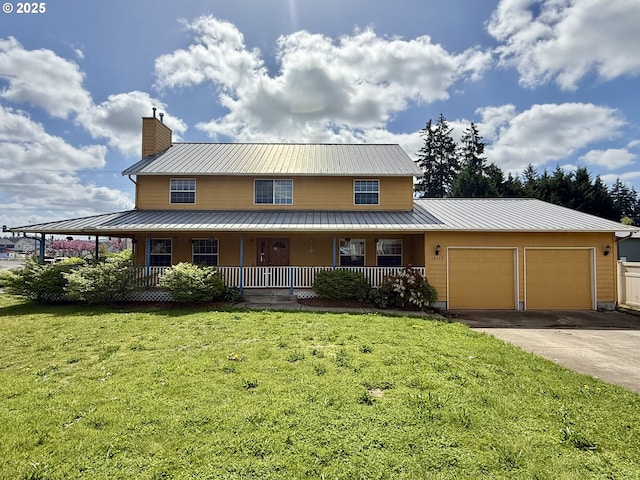16117 NE 87th St, Vancouver, WA 98682 - farmhouse inspired home featuring an attached garage, a porch, a chimney, and a front yard