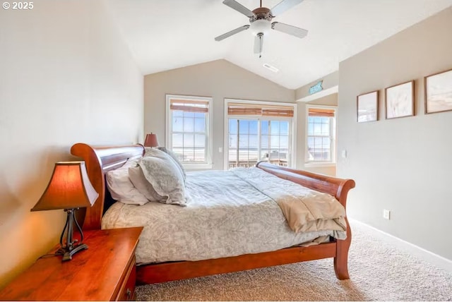 547 Front St, Rockaway Beach, OR 97136 - carpeted bedroom with ceiling fan and vaulted ceiling