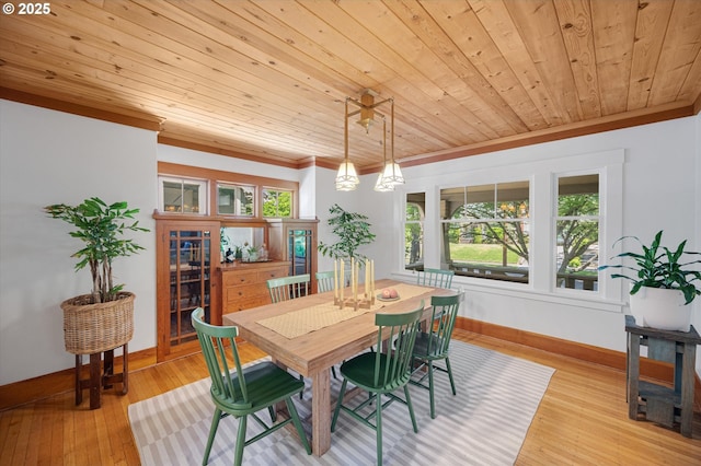 2603 NE 11th Ave, Portland, OR 97212 - dining area featuring ornamental molding, wood ceiling, and light wood-type flooring