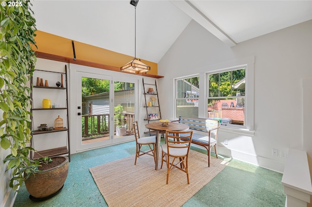 2603 NE 11th Ave, Portland, OR 97212 - dining space featuring high vaulted ceiling and tile patterned floors