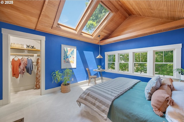 2603 NE 11th Ave, Portland, OR 97212 - carpeted bedroom with wood ceiling, lofted ceiling, a skylight, and a closet