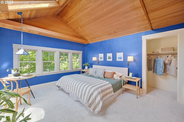 2603 NE 11th Ave, Portland, OR 97212 - bedroom featuring wood ceiling, vaulted ceiling, carpet flooring, and a closet