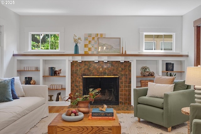 2603 NE 11th Ave, Portland, OR 97212 - living room with a tiled fireplace and wood finished floors