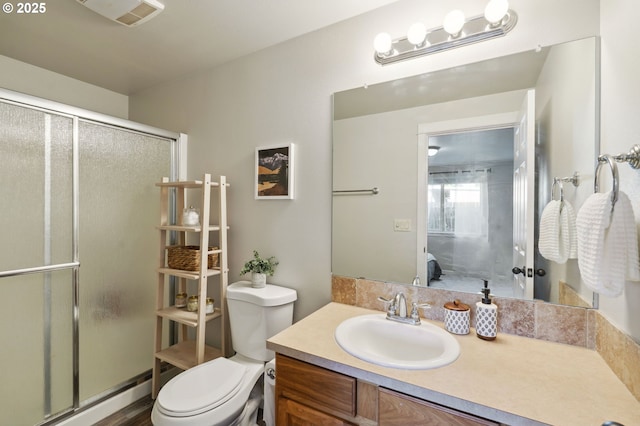 1230 W Fairview Dr, Springfield, OR 97477 - ensuite bathroom with baseboard heating, a shower stall, and vanity