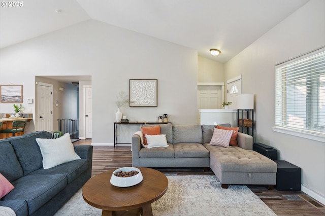 1230 W Fairview Dr, Springfield, OR 97477 - living area with dark wood-type flooring and high vaulted ceiling