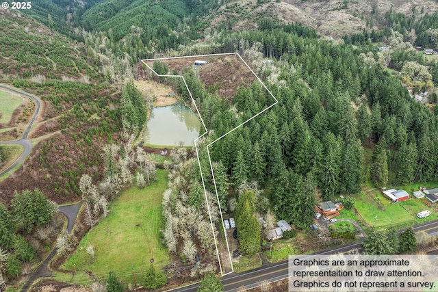 47173 SW Scoggins Valley Rd, Gaston, OR 97119 - aerial view of property's location with property parcel outlined and a nearby body of water