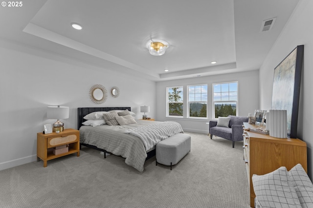 2134 Eleanor Rd, West Linn, OR 97068 - bedroom featuring a tray ceiling, light carpet, recessed lighting, and baseboards