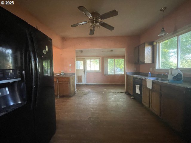 7224 SW 3rd Ave, Portland, OR 97219 - kitchen featuring ceiling fan, a healthy amount of sunlight, black appliances, and a sink