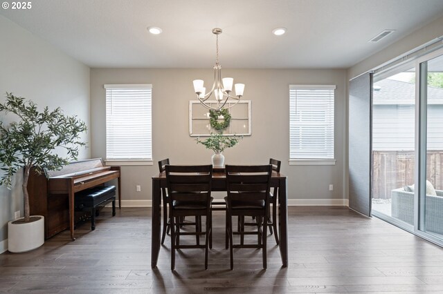 4744 S 19th St, Ridgefield, WA 98642 - dining room with a chandelier, dark wood finished floors, recessed lighting, and baseboards