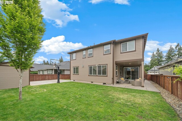 4744 S 19th St, Ridgefield, WA 98642 - rear view of house featuring a patio area, an outdoor hangout area, and an outbuilding