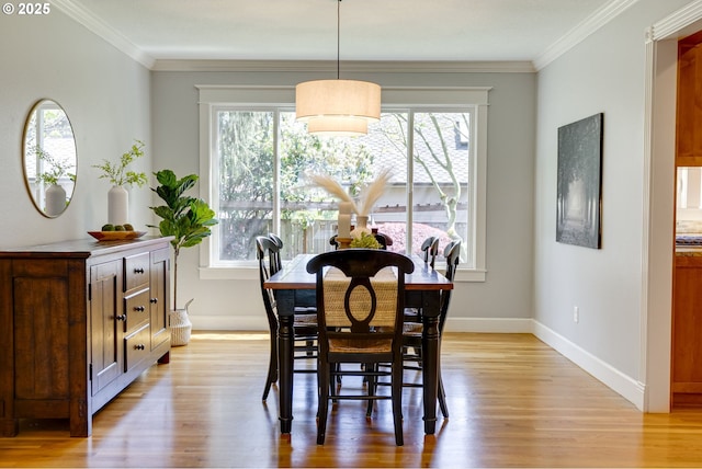 dining space featuring baseboards, plenty of natural light, and light wood-style flooring