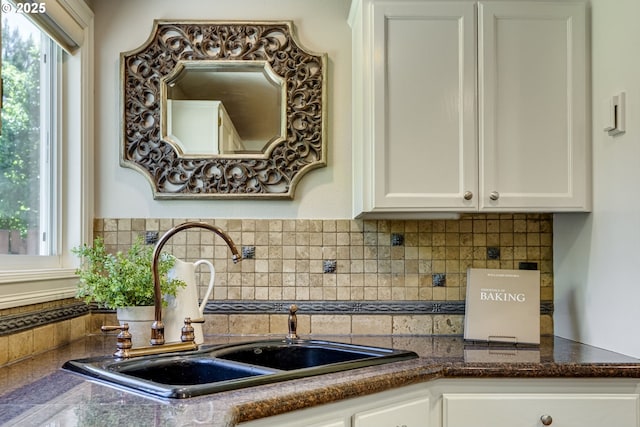 17865 NW Elk Meadow Ln, Portland, OR 97229 - kitchen with a sink, white cabinets, and tasteful backsplash