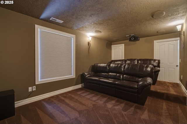 17865 NW Elk Meadow Ln, Portland, OR 97229 - home theater with carpet floors, baseboards, and a textured ceiling