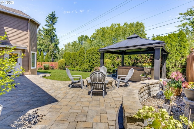 17865 NW Elk Meadow Ln, Portland, OR 97229 - view of patio / terrace featuring a hot tub and a gazebo