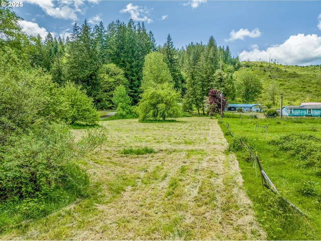 view of yard with fence and a view of countryside