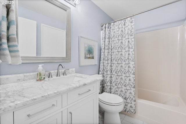 288 NE Hyde Cir, Hillsboro, OR 97124 - full bathroom featuring vanity, toilet, shower / bath combo, and tile patterned floors