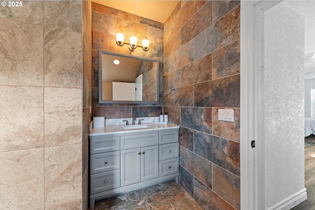 130 Ridge Dr, La Grande, OR 97850 - bathroom with tile walls and vanity