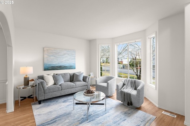 living room featuring light wood-type flooring