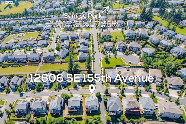 bird's eye view with a residential view