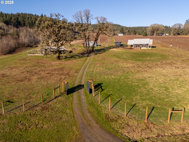 drone / aerial view with a rural view