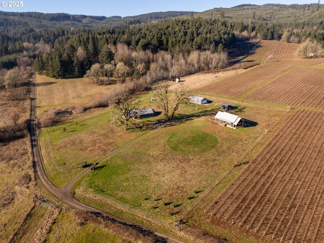 birds eye view of property with a rural view