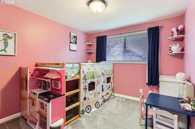 bedroom with visible vents, baseboards, and carpet flooring