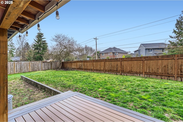 view of yard with a fenced backyard