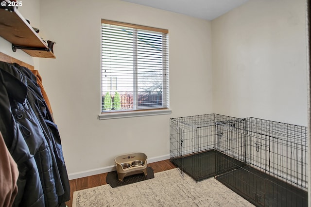 walk in closet with wood finished floors