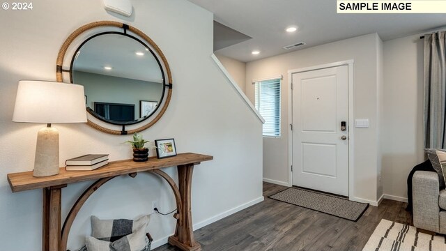 foyer entrance featuring dark hardwood / wood-style floors